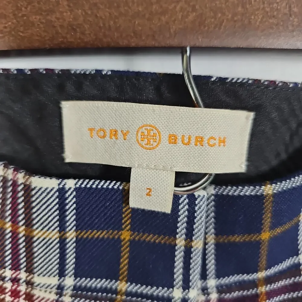 Tory Burch Garrett Tartan Plaid Trouser Pants Women Size 2 Straight Leg